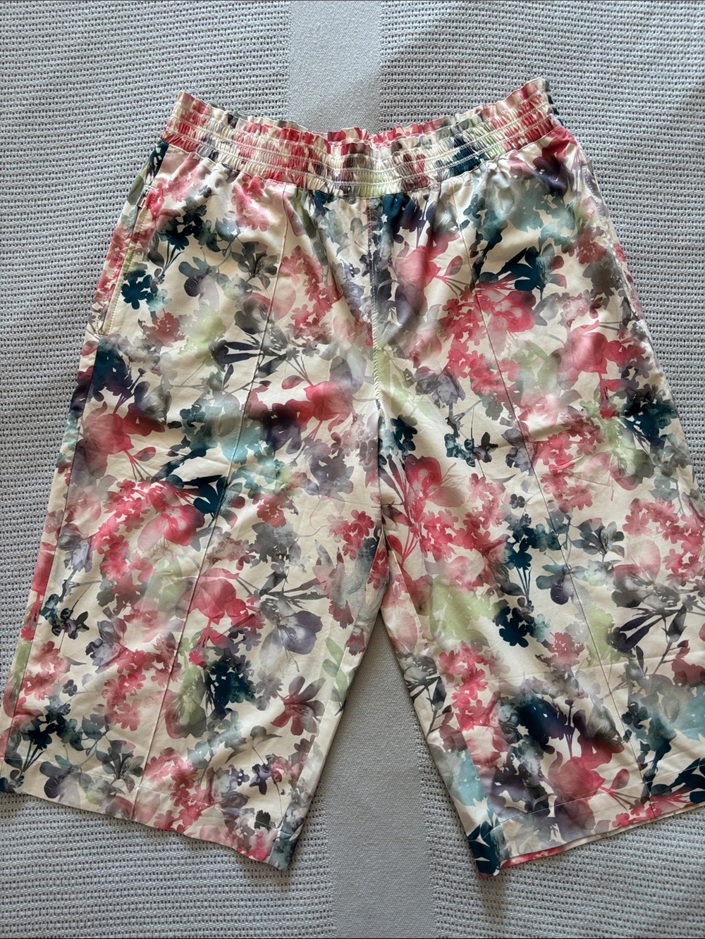 Athleta Floral Elastic-Waist Bermuda Shorts - Cream, Pink, Green, Blue, Gray